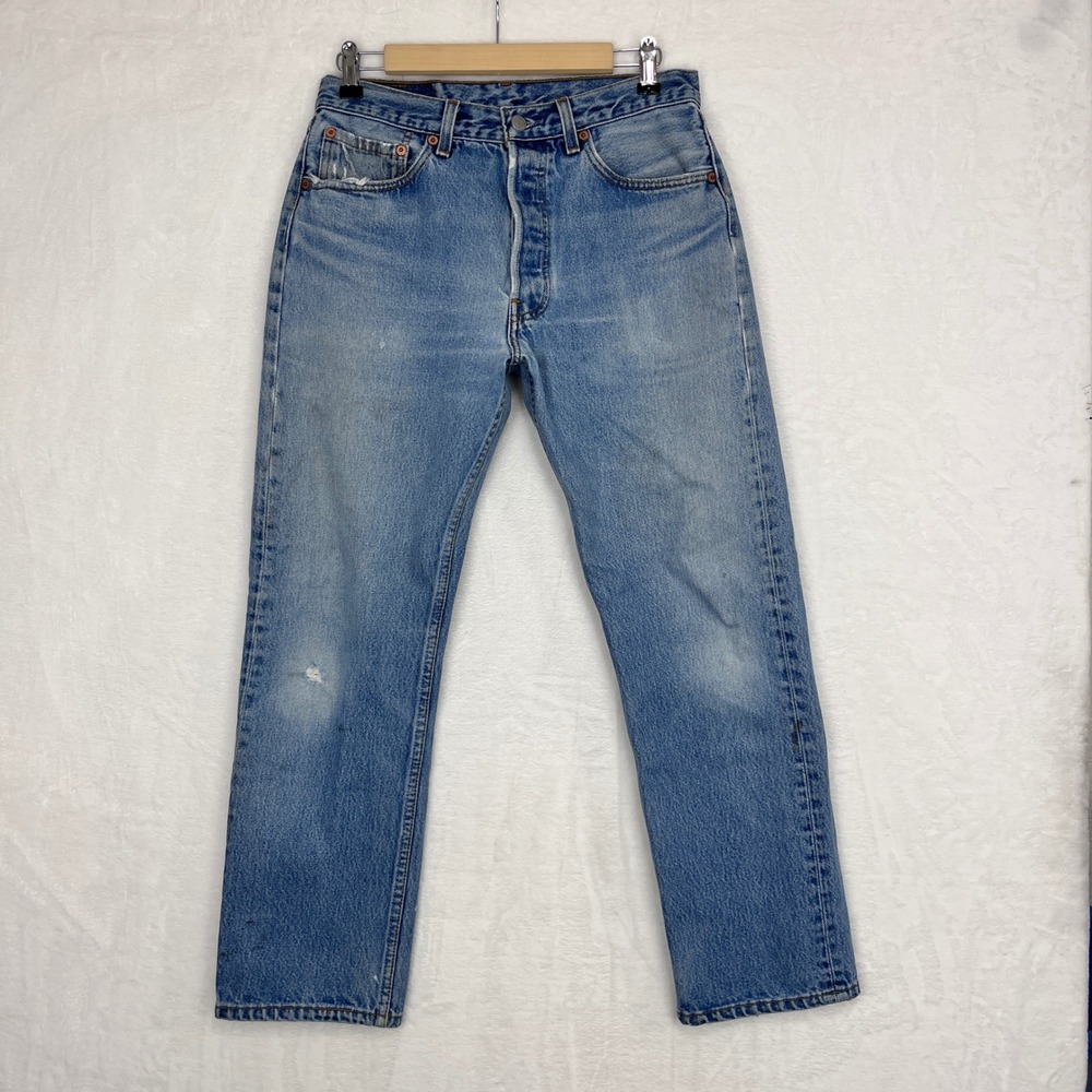 VTG Levi's 501xx Jeans 33x32 fits 29x28 Blue Distressed Stained Straight Leg USA